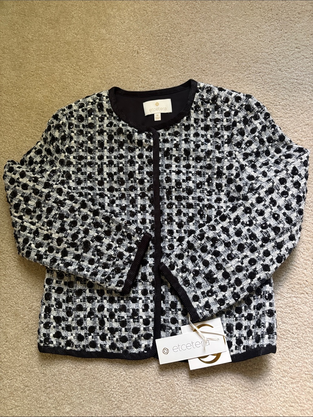 ETCETERA, Black & White Tweed with Sequins, SZ 8, NWT